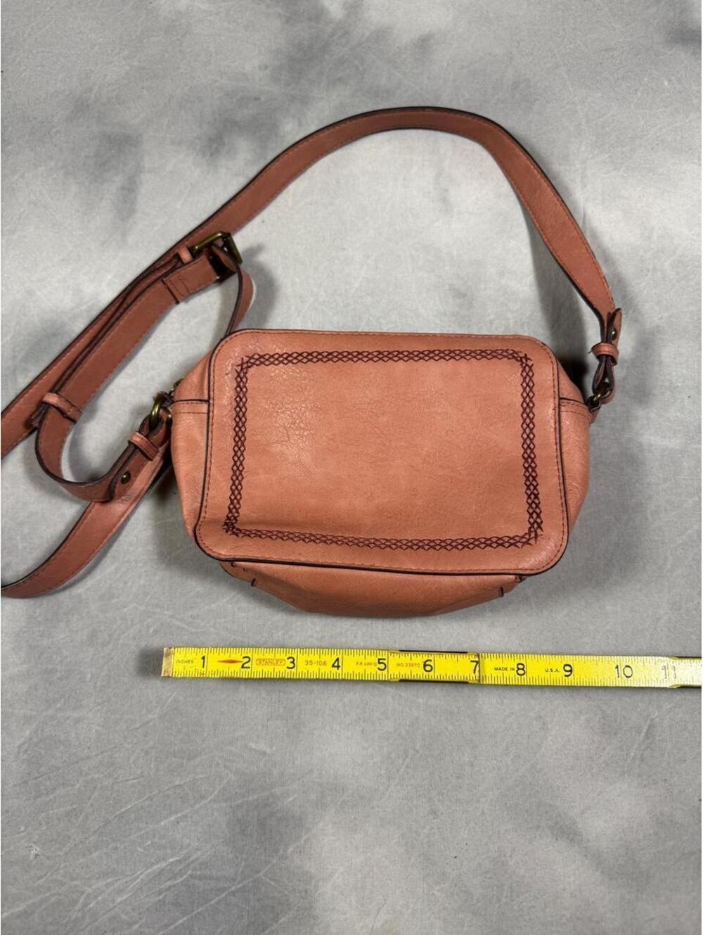 Dusty pink Mauve Faux Leather Crossbody Bag Boho Western Stitch Small Purse